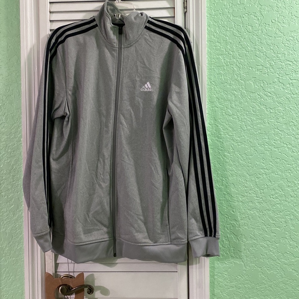 Adidas Men’s Gray and Black Zip-Up Sweatshirt Medium